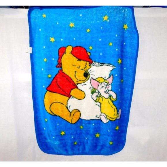 VTG Winnie the Pooh & Piglet Sleeping Blue 30" x 42" baby Kids Fleece Blanket - Picture 4 of 4